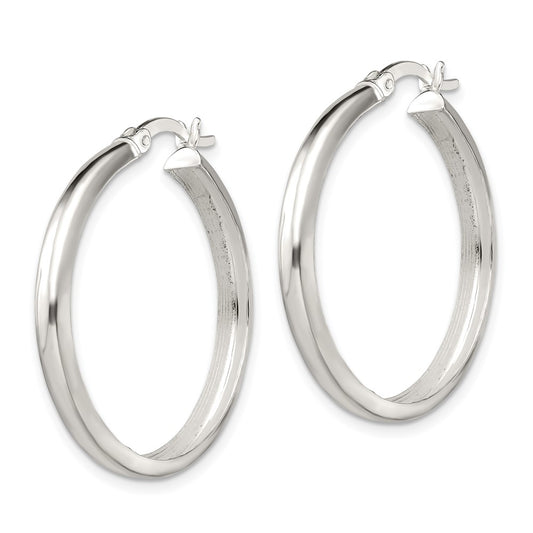 Sterling Silver Polished Beveled Edge 4mm Hoop Earrings