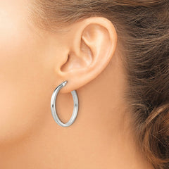 Sterling Silver Polished Beveled Edge 4mm Hoop Earrings