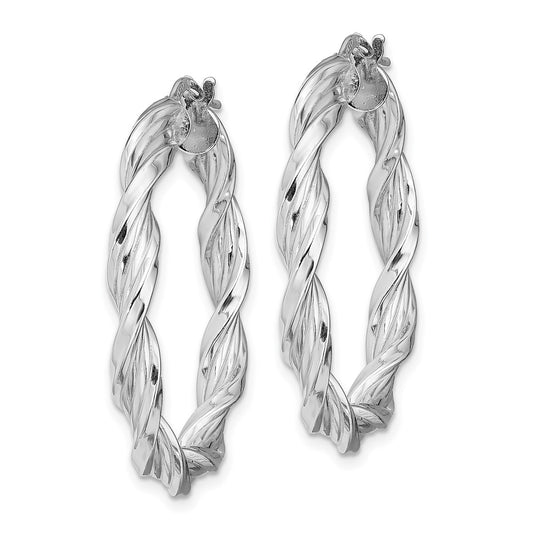 Rhodium-plated Sterling Silver 4mm Twisted Hoop Earrings