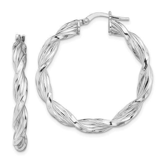 Rhodium-plated Sterling Silver 4mm Twisted Hoop Earrings