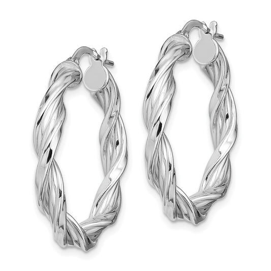 Rhodium-plated Sterling Silver 4mm Twisted Hoop Earrings