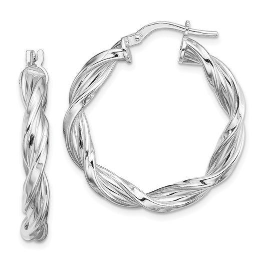 Rhodium-plated Sterling Silver 4mm Twisted Hoop Earrings