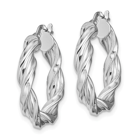 Rhodium-plated Sterling Silver 4mm Twisted Hoop Earrings