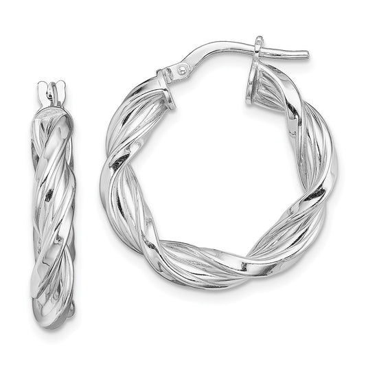 Rhodium-plated Sterling Silver 4mm Twisted Hoop Earrings