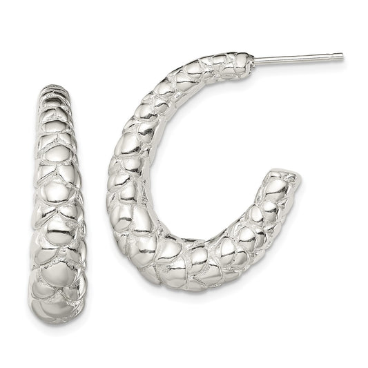 Sterling Silver Polished Textured J-Hoop Earrings