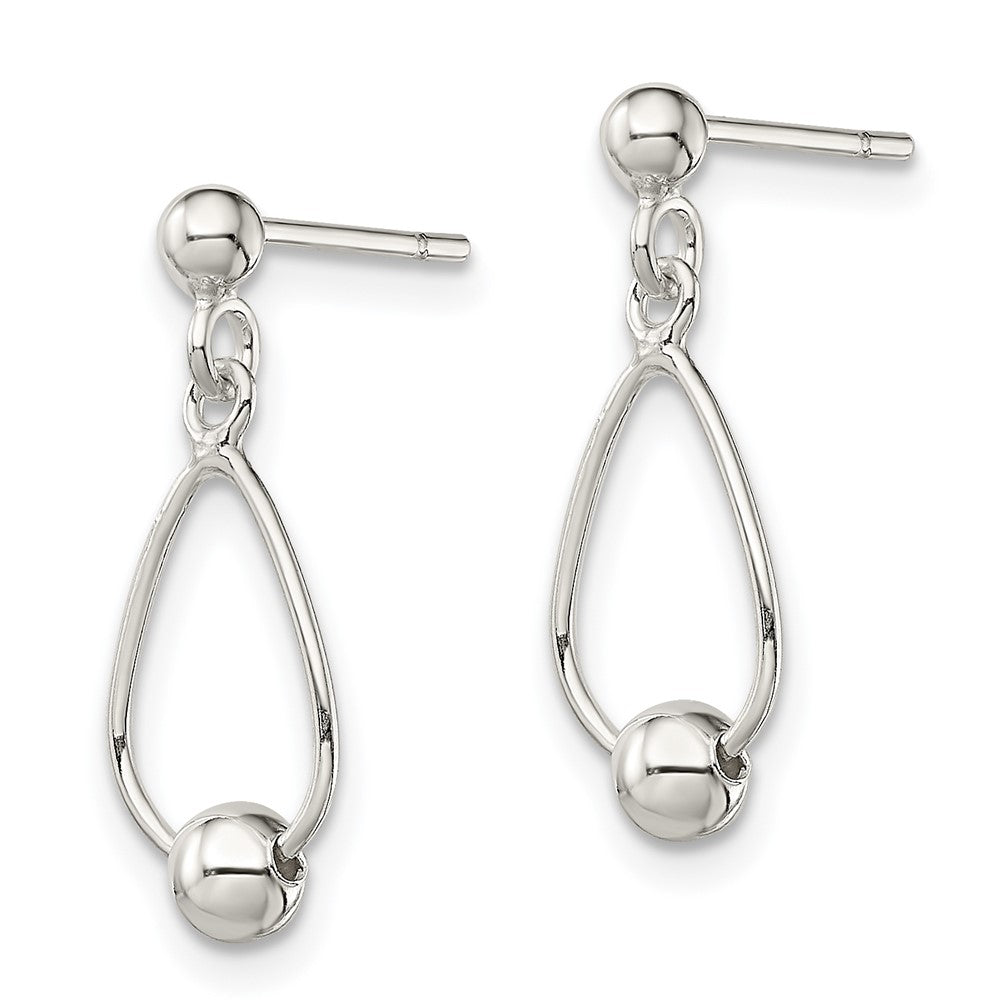 Sterling Silver Polished Teardrop with Bead Post Dangle Earrings