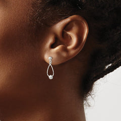 Sterling Silver Polished Teardrop with Bead Post Dangle Earrings