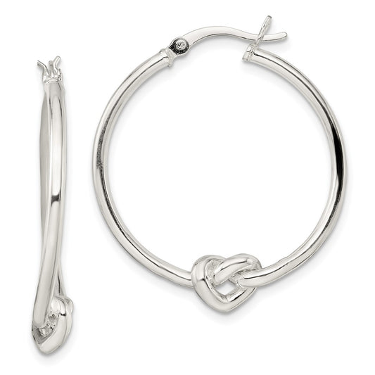 Sterling Silver Polished Heart Knot Hoop Earrings