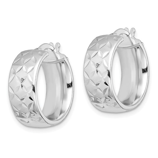 Rhodium-plated Silver Polished 7.5mm Diamond-cut Hoop Earrings