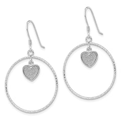 Rhodium-plated Sterling Silver Diamond-cut Enamel Glitter Fabric Heart Earrings