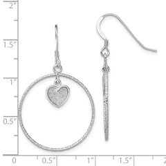 Rhodium-plated Sterling Silver Diamond-cut Enamel Glitter Fabric Heart Earrings