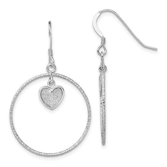 Rhodium-plated Sterling Silver Diamond-cut Enamel Glitter Fabric Heart Earrings