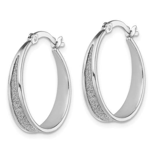 Rhodium-plated Silver Enamel Glitter Fabric Tapered Hoop Earrings