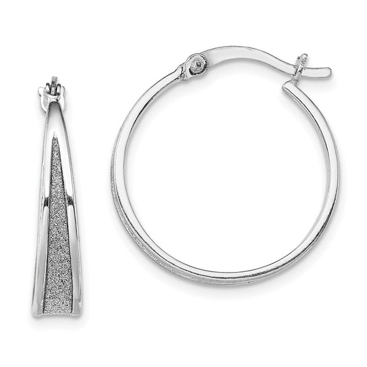 Rhodium-plated Silver Enamel Glitter Fabric Tapered Hoop Earrings