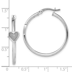 Rhodium-plated Silver Enamel Glitter Fabric Heart Hoop Earrings