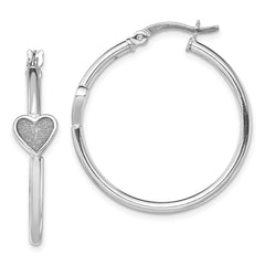 Rhodium-plated Silver Enamel Glitter Fabric Heart Hoop Earrings