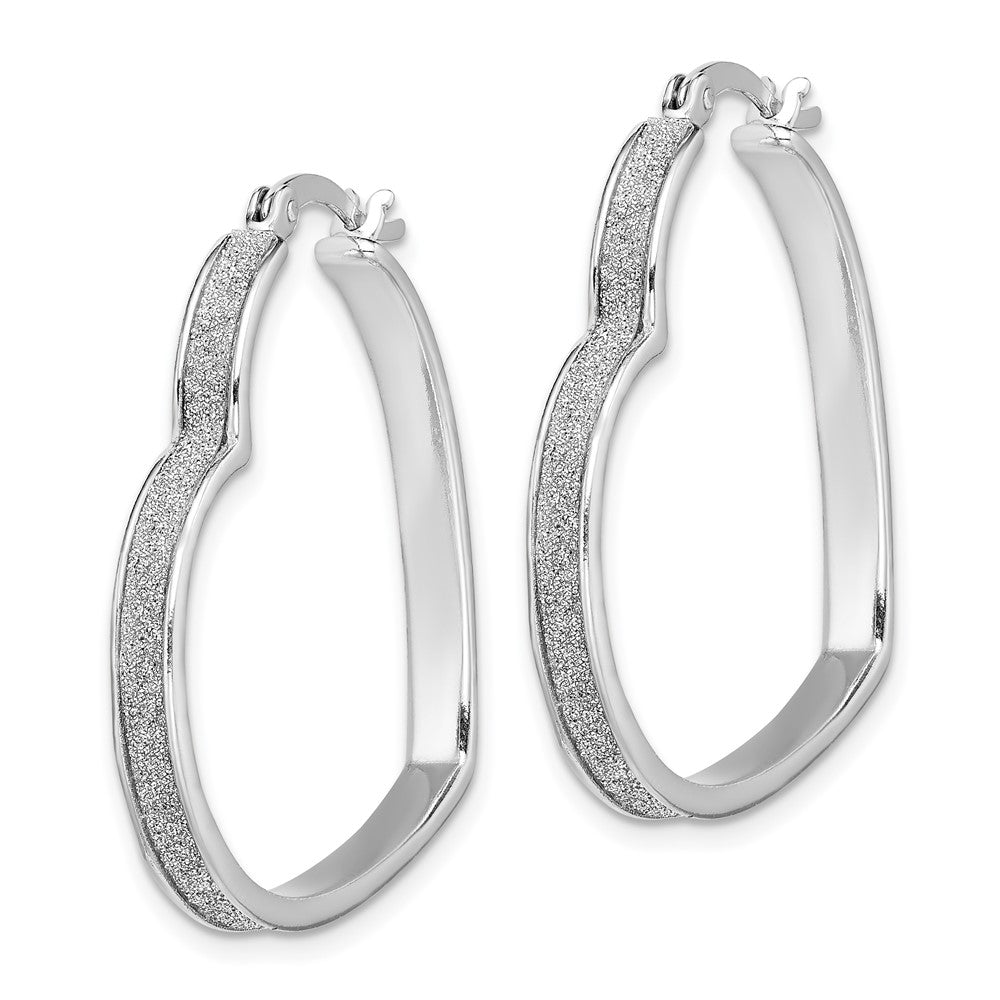 Rhodium-plated Silver Enamel Glitter Fabric Heart Hoop Earrings