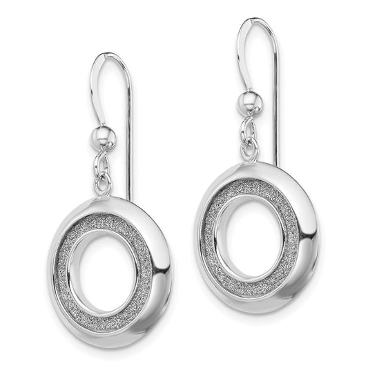 Rhodium-plated Silver Enamel Glitter Fabric Circle Dangle Earrings