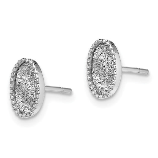 Rhodium-plated Silver Enamel Glitter Fabric Oval Post Earrings