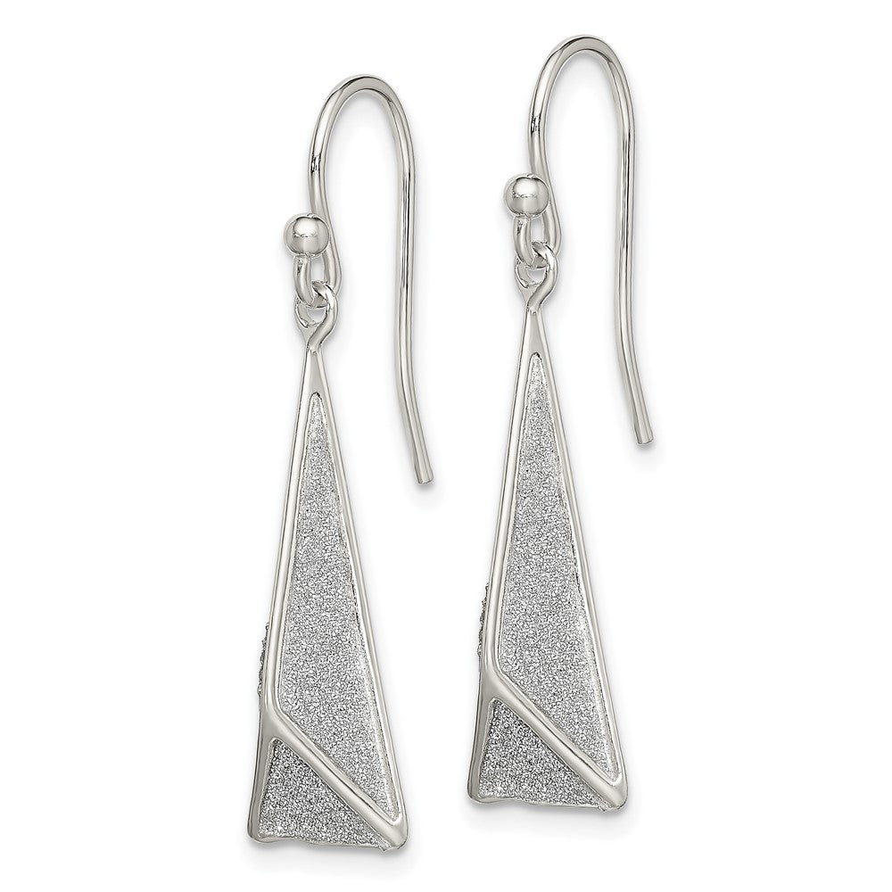 Sterling Silver Polished Enamel Glitter Fabric Triangle Earrings