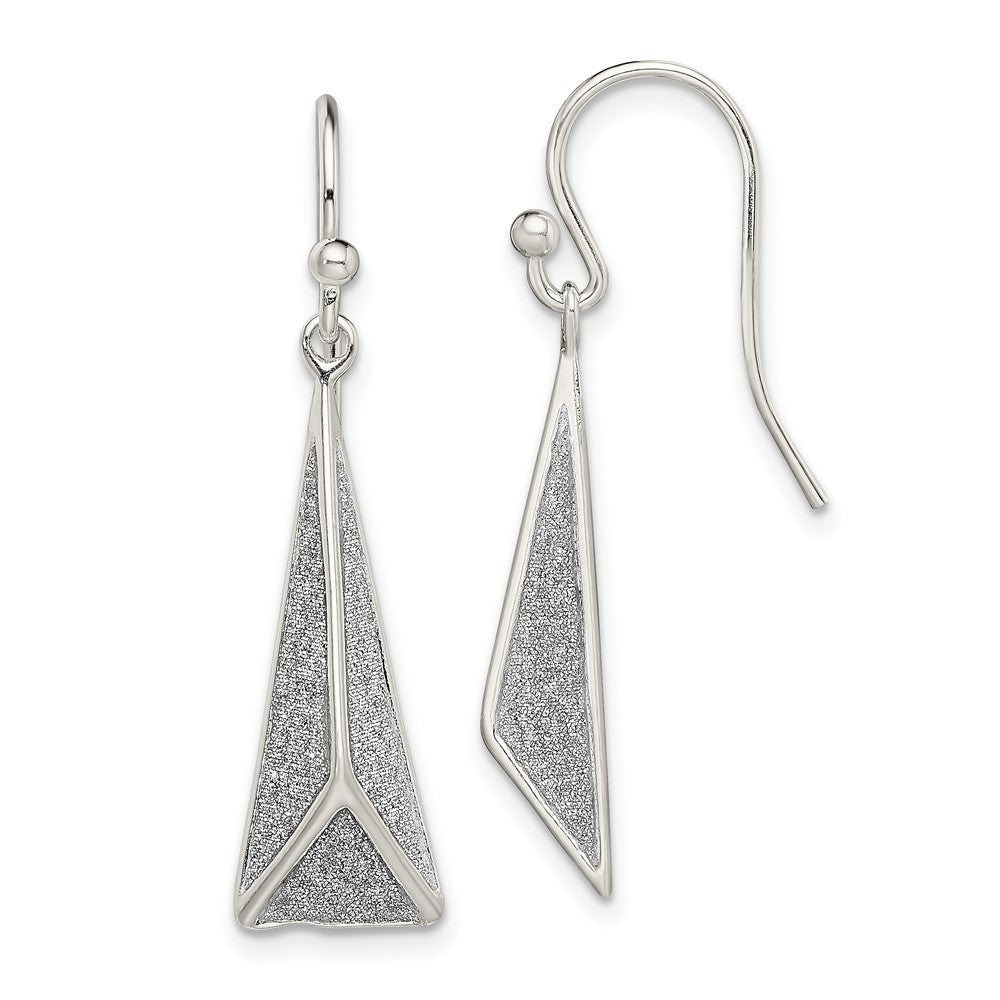 Sterling Silver Polished Enamel Glitter Fabric Triangle Earrings
