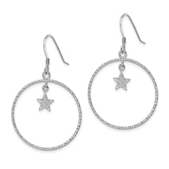 Rhodium-plated Sterling Silver Enamel Glitter Fabric Star Diamond-cut Circle Earrings