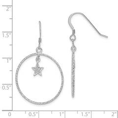 Rhodium-plated Sterling Silver Enamel Glitter Fabric Star Diamond-cut Circle Earrings