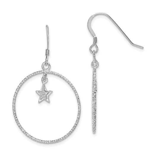 Rhodium-plated Sterling Silver Enamel Glitter Fabric Star Diamond-cut Circle Earrings