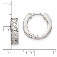 Sterling Silver Polished Cut-out Design Hinged Hoop Earrings