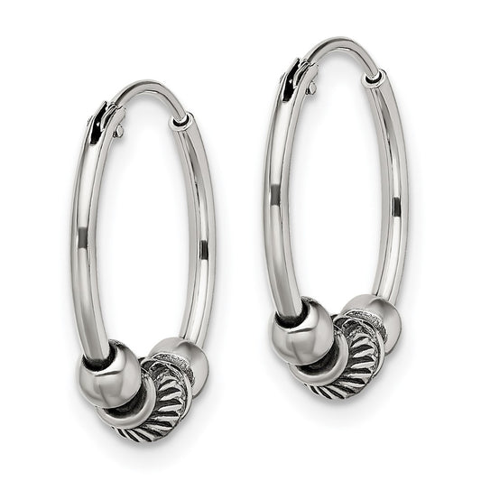 Sterling Silver Antiqued Beaded Endless Hoop Earrings