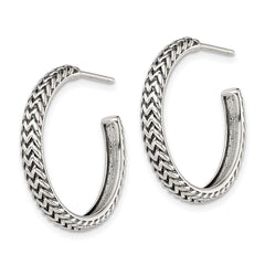 Sterling Silver Antiqued Large Zig Zag Hoop Post Earrings