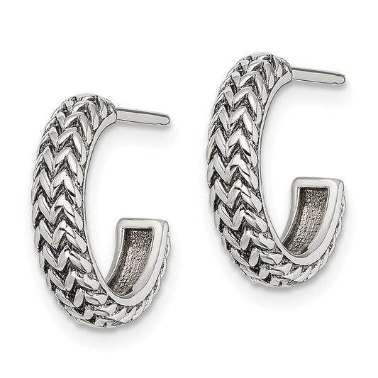 Sterling Silver Antiqued Small ZigZag Hoop Post Earrings