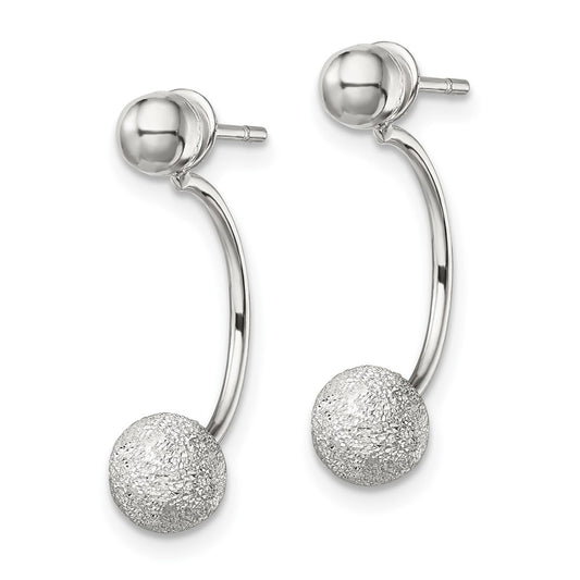 Sterling Silver Polished Laser-cut Bead Jackets with Button Earrings