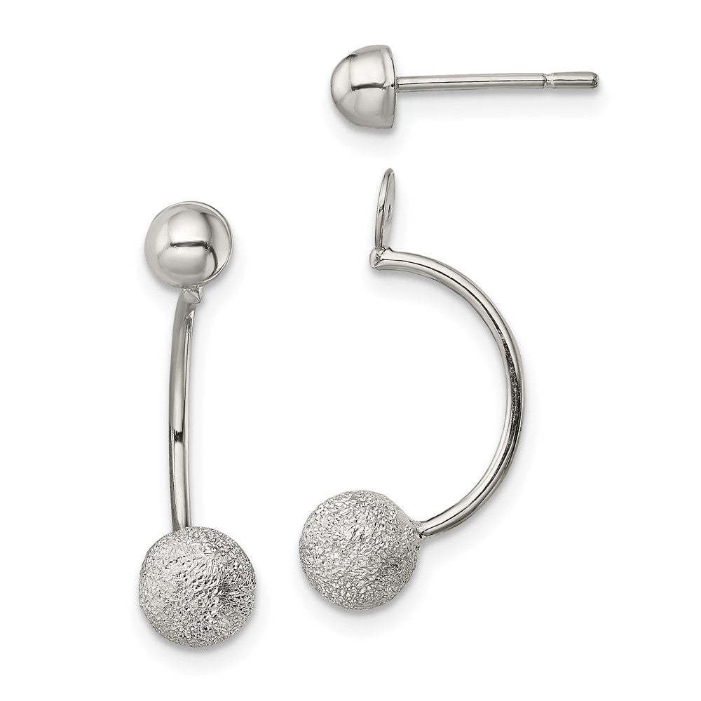 Sterling Silver Polished Laser-cut Bead Jackets with Button Earrings