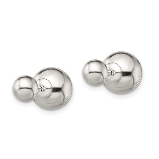Sterling Silver Polished 6mm 10mm Ball Front Back Post Earrings