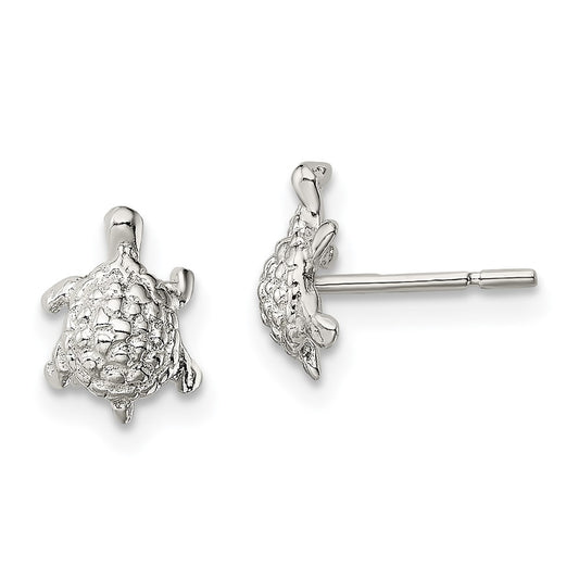 Sterling Silver Polished and Textured Turtle Post Earrings