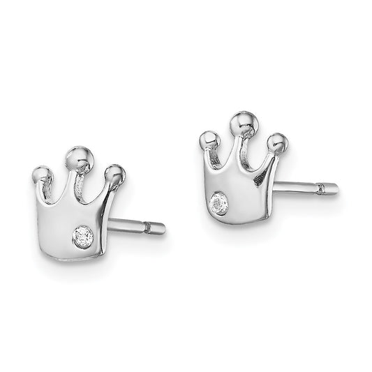 Rhodium-plated Sterling Silver CZ Crown Post Earrings