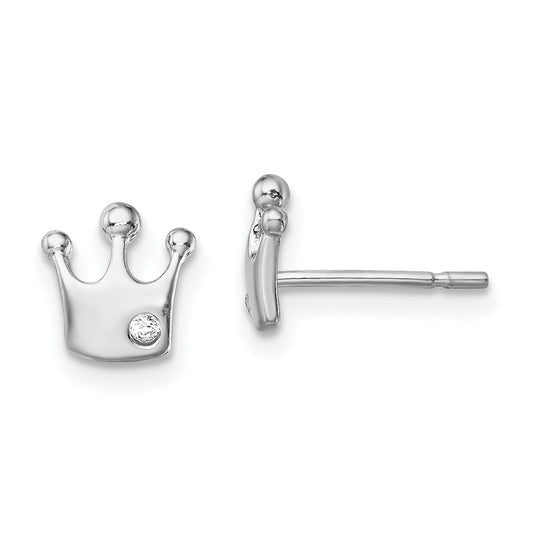 Rhodium-plated Sterling Silver CZ Crown Post Earrings