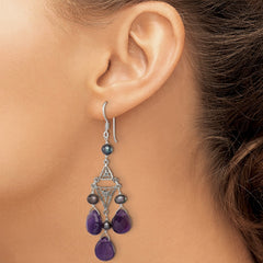 Sterling Silver Antiuqed Amethyst Peacock FWC Pearl Earrings