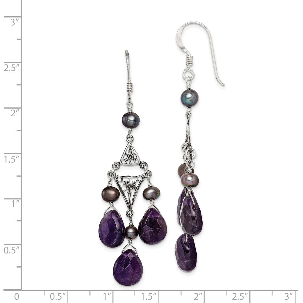 Sterling Silver Antiuqed Amethyst Peacock FWC Pearl Earrings