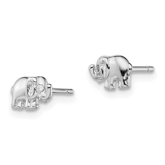 Rhodium-plated Sterling Silver CZ Elephant Post Earrings