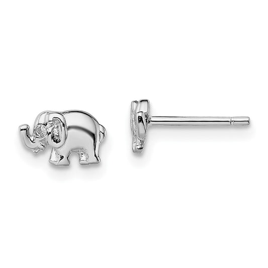 Rhodium-plated Sterling Silver CZ Elephant Post Earrings