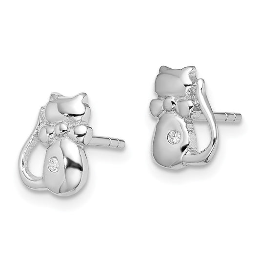 Rhodium-plated Sterling Silver CZ Cat Post Earrings