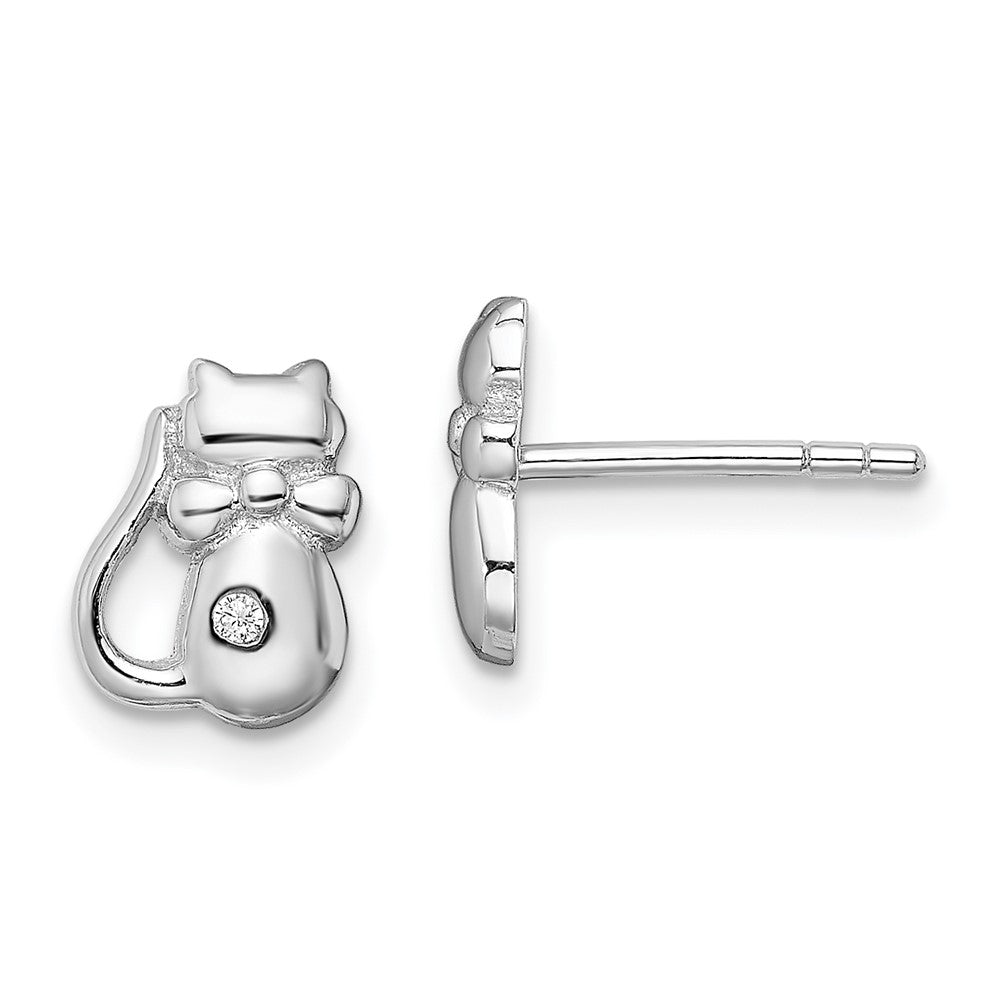 Rhodium-plated Sterling Silver CZ Cat Post Earrings