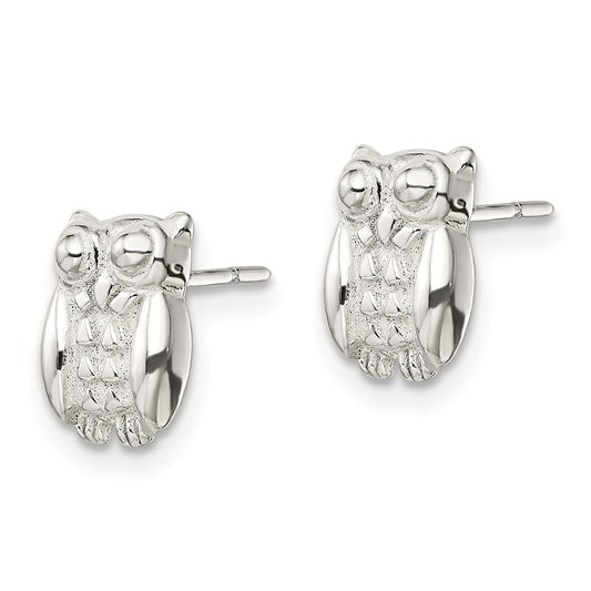 Sterling Silver Polished Owl Post Earrings