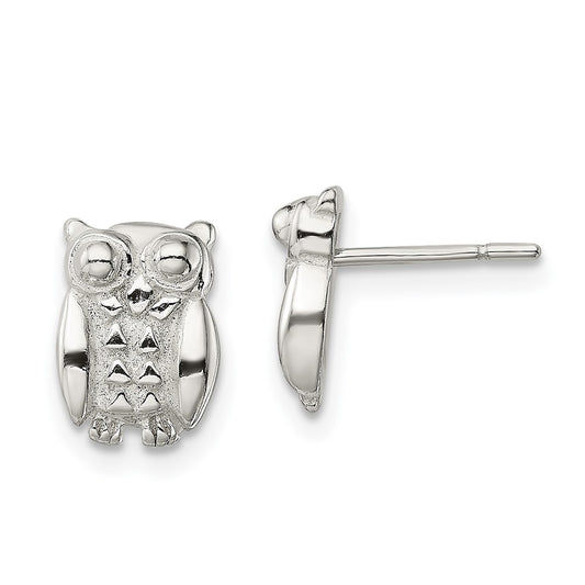 Sterling Silver Polished Owl Post Earrings