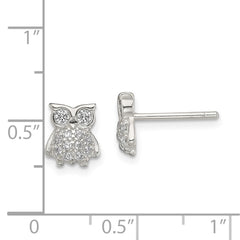 Sterling Silver CZ Owl Post Earrings