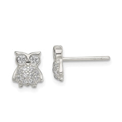 Sterling Silver CZ Owl Post Earrings