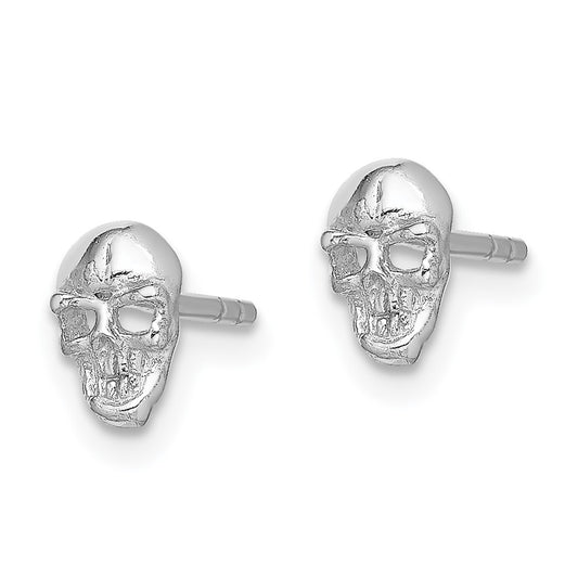 Rhodium-plated Sterling Silver Polished Skull Post Earrings