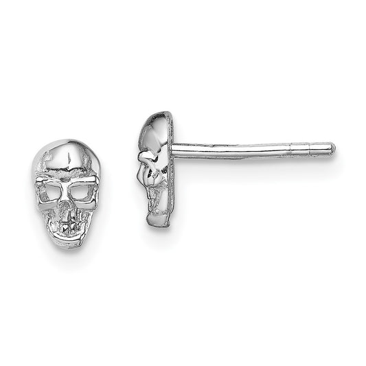 Rhodium-plated Sterling Silver Polished Skull Post Earrings